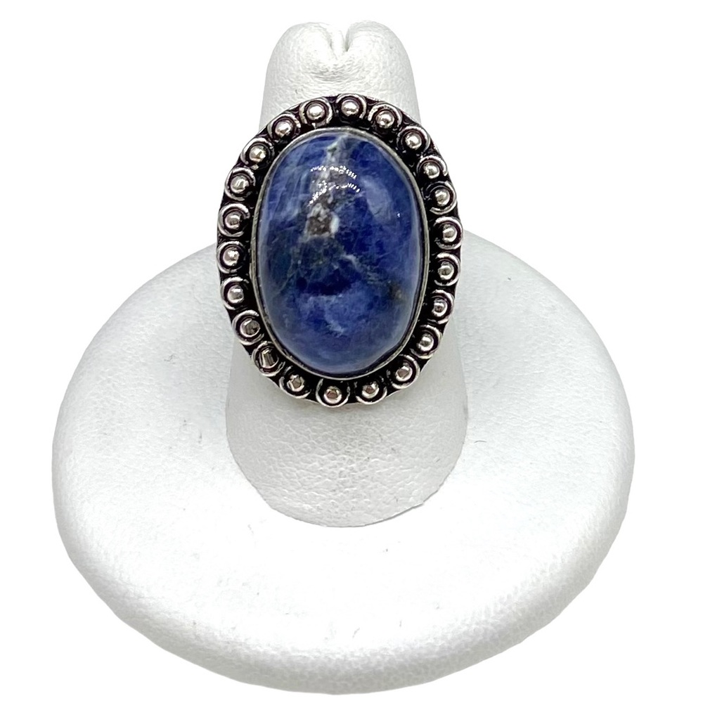Artisan Blue Sodalite Oval Ring with Silver Accent